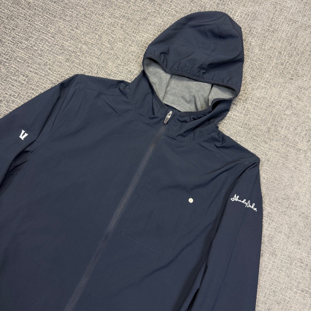 Vuori Outdoor Trainer Shell Jacket Mens M Navy Blue Hooded Full Zip V512